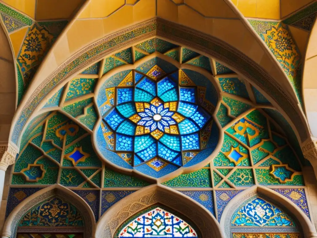 Detalles de azulejos y luz en la mezquita Nasir alMulk, influencia persa en arquitectura islámica