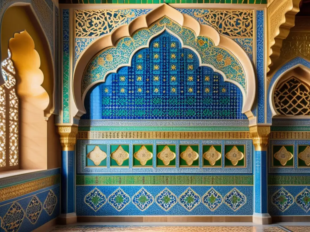 Detalles coloridos y patrones geométricos en ornamentación en mezquitas islámicas