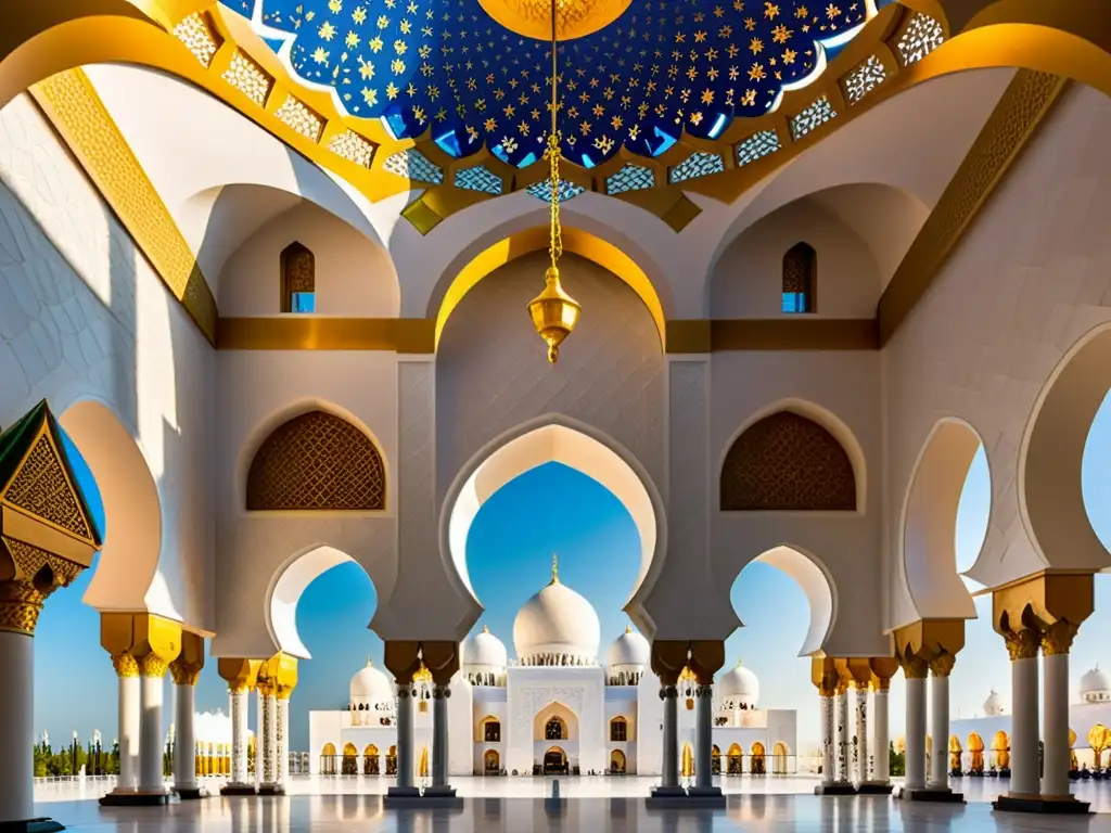 Detalles deslumbrantes de la Geometría islámica en arquitectura mundial en la icónica Mezquita Sheikh Zayed en Abu Dhabi