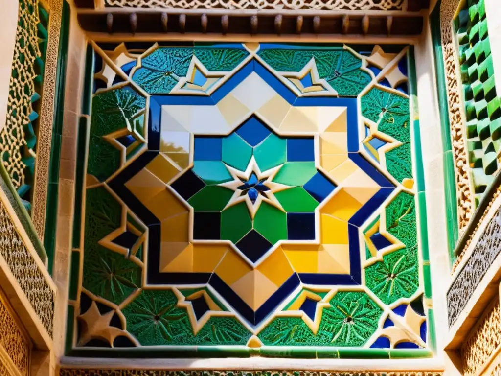 Detalles de la Geometría Divina en los Palacios Nasríes de la Alhambra, una obra maestra de la arquitectura andalusí