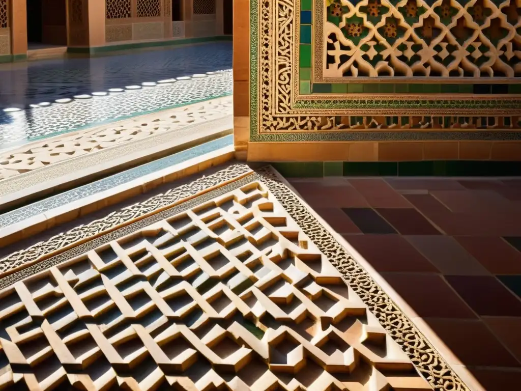 Detalles geométricos y arabescos de la Alhambra, juego de luces y sombras