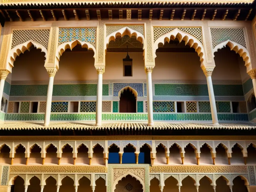 Detalles geométricos y azulejos coloridos de la Alhambra, maravilla arquitectónica de la ingeniería musulmana en Granada, España