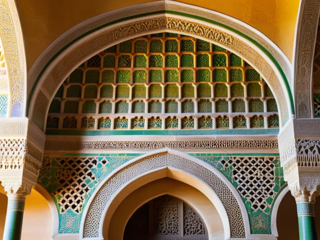 Detalles geométricos y colores vibrantes de la Alhambra, reflejando la influencia islámica en arte español