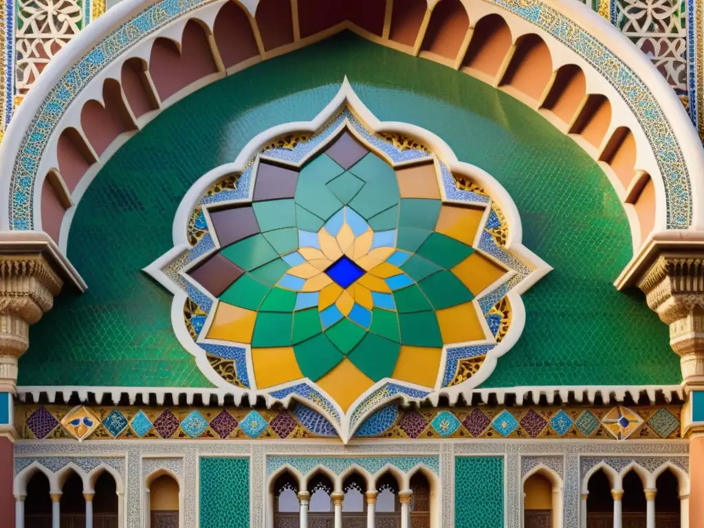 Detalles geométricos de un mosaico islámico en una ciudad latinoamericana reflejan la influencia del Islam en Latinoamérica