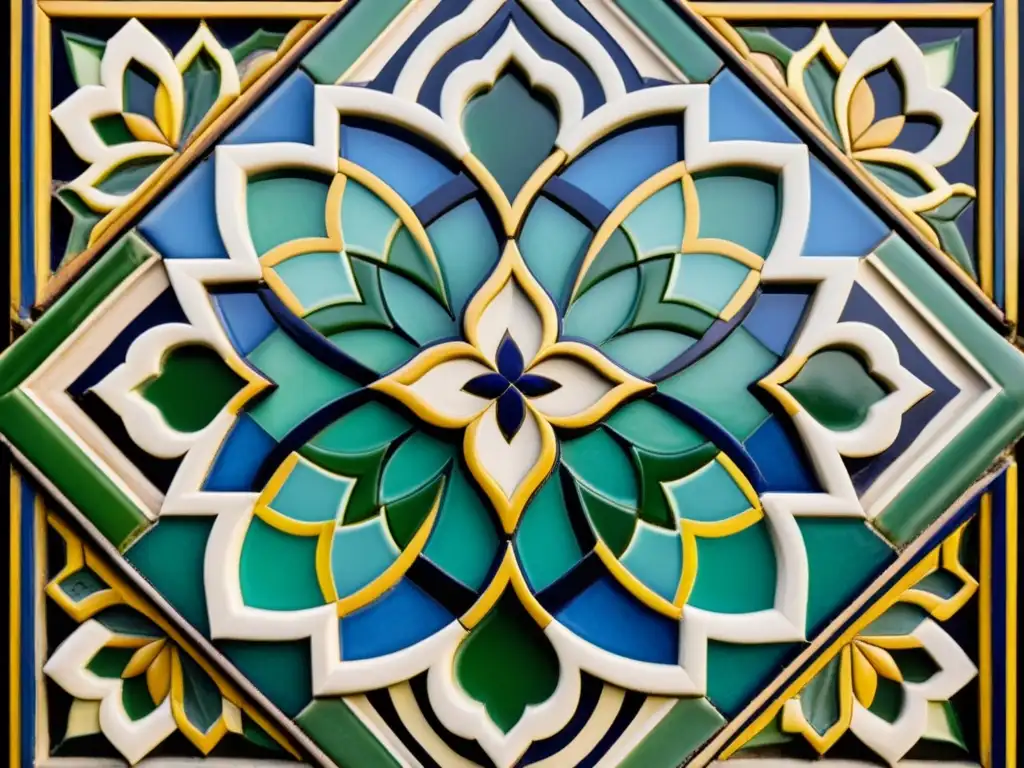 Detalles geométricos y mosaicos de la Alhambra resaltan la importancia matemática en arte islámico, con colores vibrantes y precisión