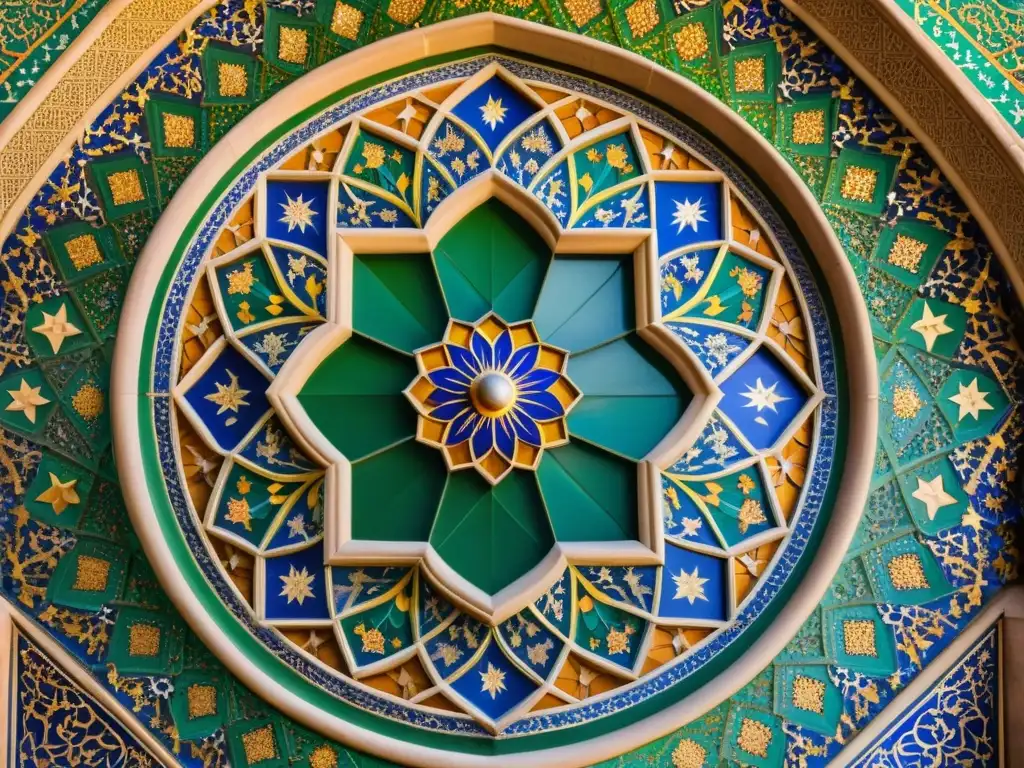 Detalles impresionantes de la ornamentación en mezquitas islámicas, con patrones geométricos y azulejos coloridos en un antiguo lugar de culto