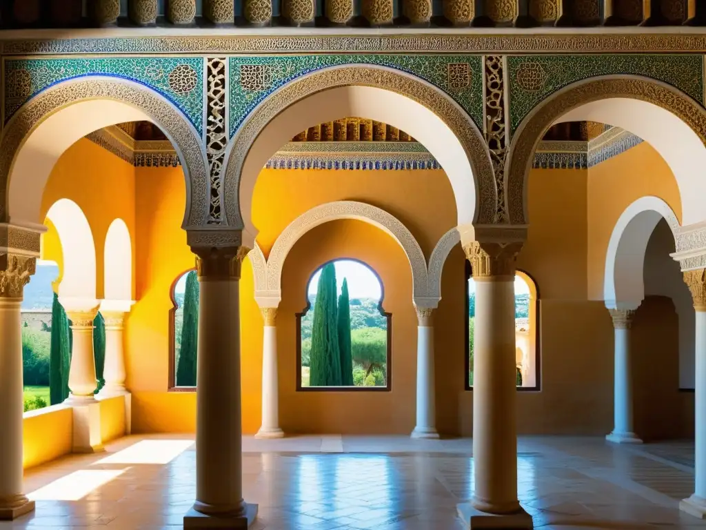 Detalles impresionantes del Palacio de Medina Azahara en Córdoba, España, con juegos de luz y sombra que realzan su opulencia y belleza única