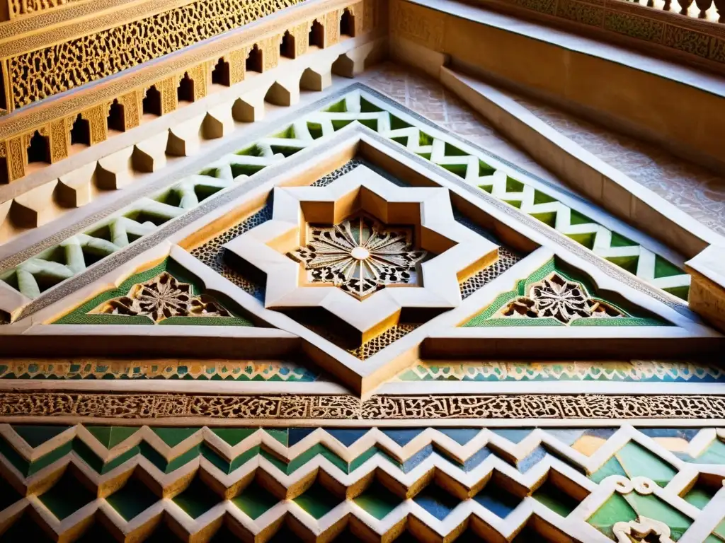 Detalles intrincados de la arquitectura islámica mundial en la Alhambra, Granada, España