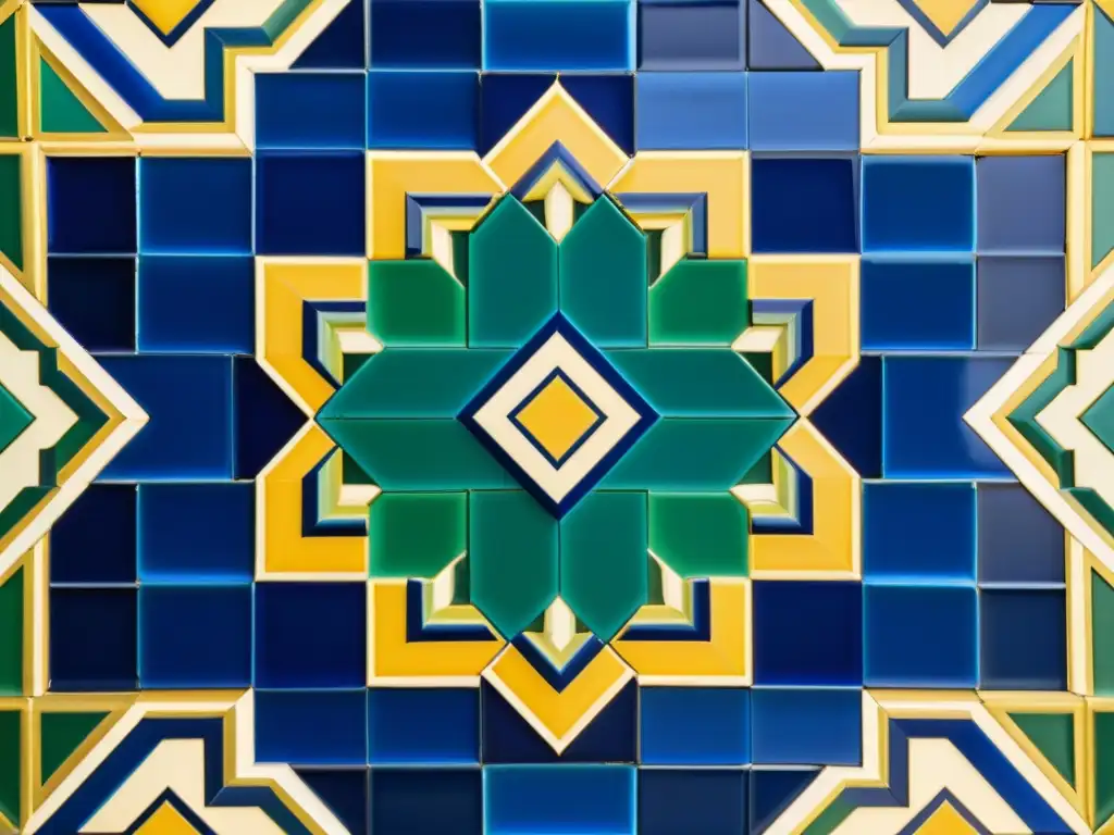 Patrón geométrico islámico de azulejos vibrantes Un diseño geométrico hipnótico y vibrante inspirado en las matemáticas sufíes espirituales islámicas