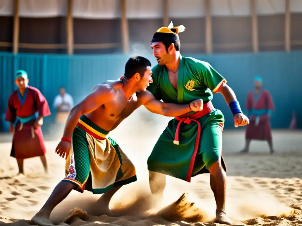 Un emocionante combate de lucha Kurash, con atuendos tradicionales y una intensa energía