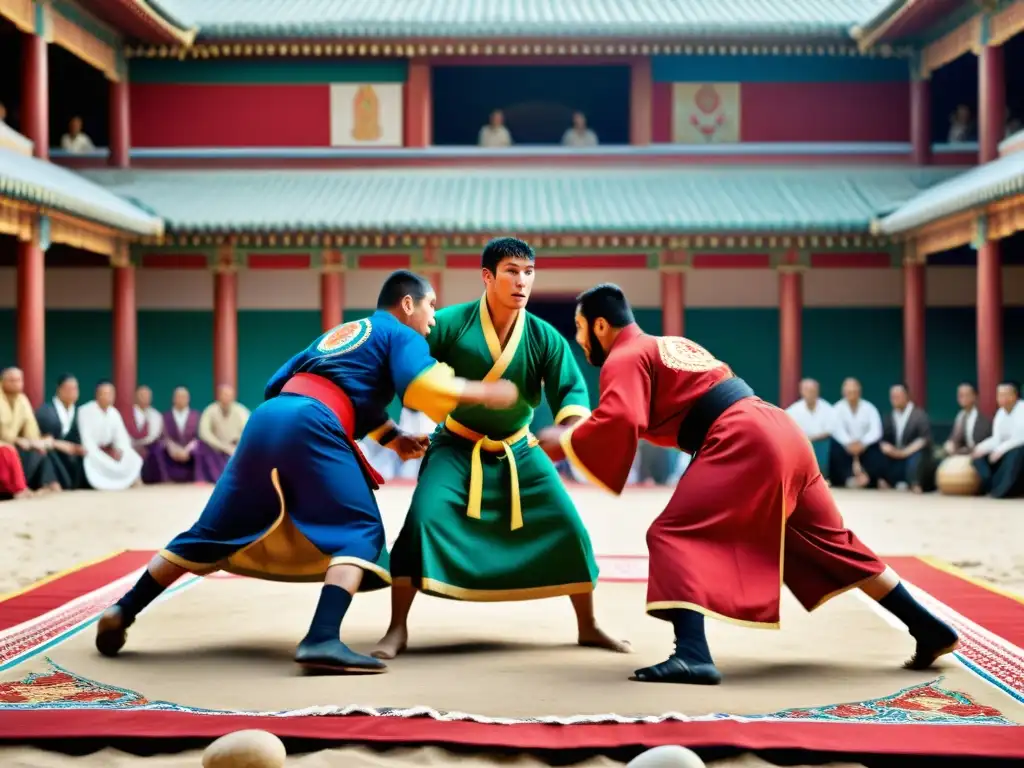 Un emocionante combate de luchadores tradicionales de Kurash en un escenario histórico de Asia Central