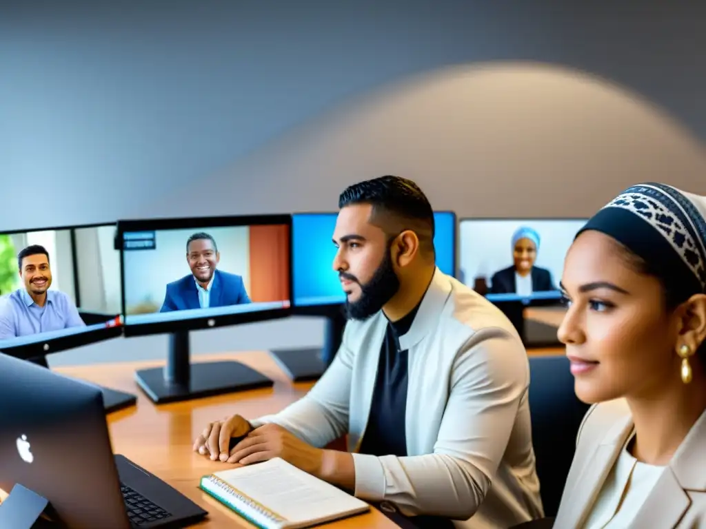 Un emocionante curso online de educación islámica con participantes de diversas culturas musulmanas inmersos en el aprendizaje