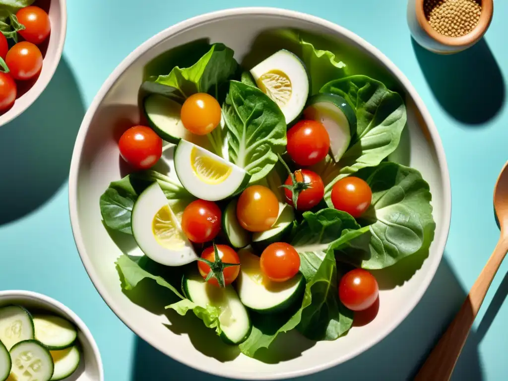 Una ensalada fresca y vibrante con aderezos halal para ensalada, resaltando su aspecto apetitoso y saludable