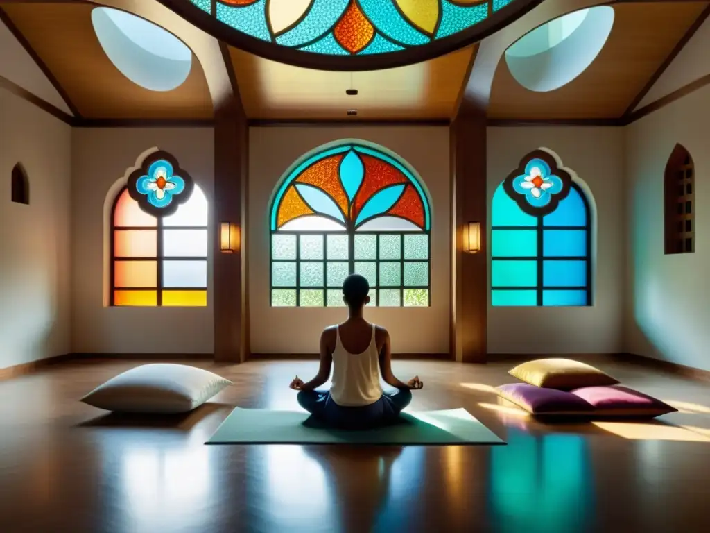 Espacio de meditación con arte islámico para una experiencia tranquila y serena