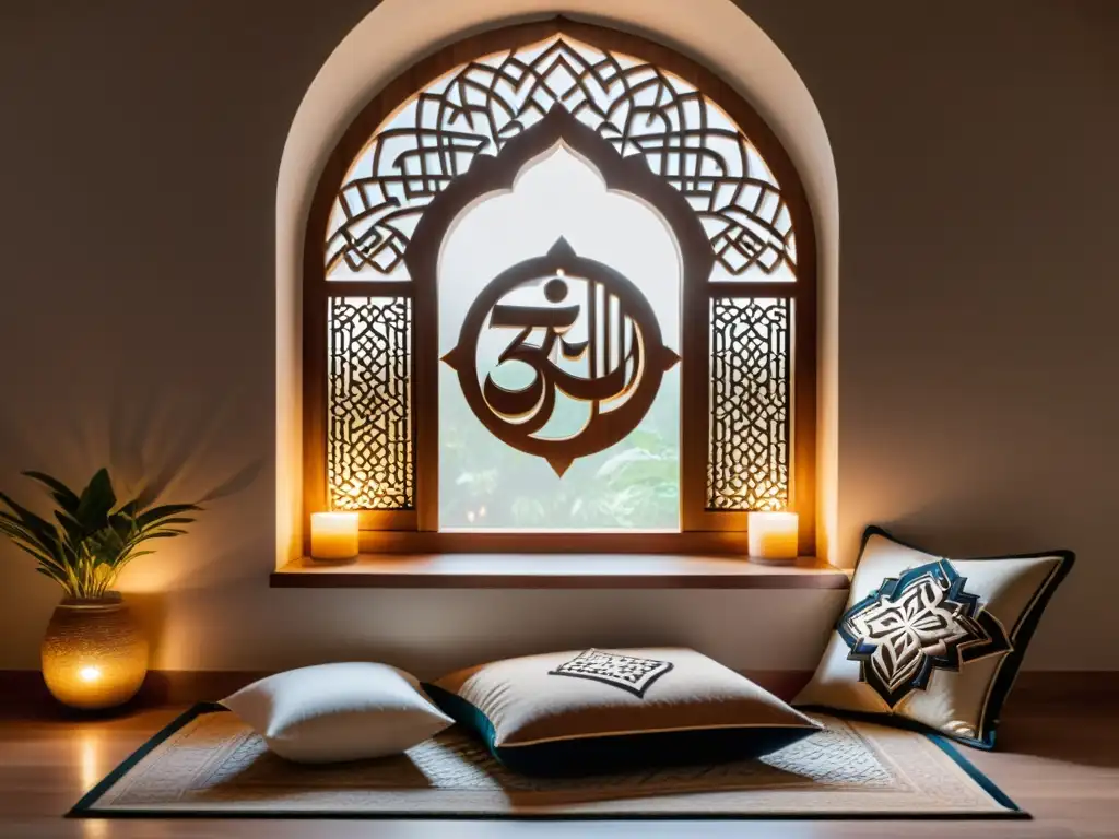 Serenidad islámica: Espacio de oración hogareño con decoración elegante Un espacio de oración en casa sereno con accesorios halal para decoración hogar