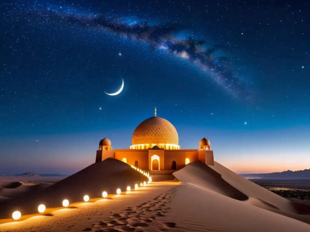 Espectacular imagen del cielo nocturno en el desierto, con estrellas centelleantes y la luna creciente