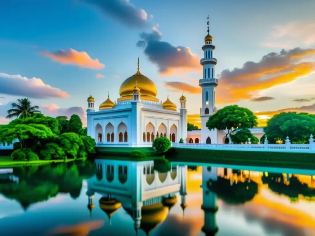 Espectacular mezquita Sultan Haji Hassanal Bolkiah en Cotabato City, Filipinas, bajo un vibrante atardecer