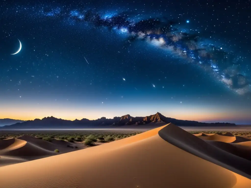 Espectacular noche estrellada en el desierto árabe, resaltando la astrología en la espiritualidad islámica