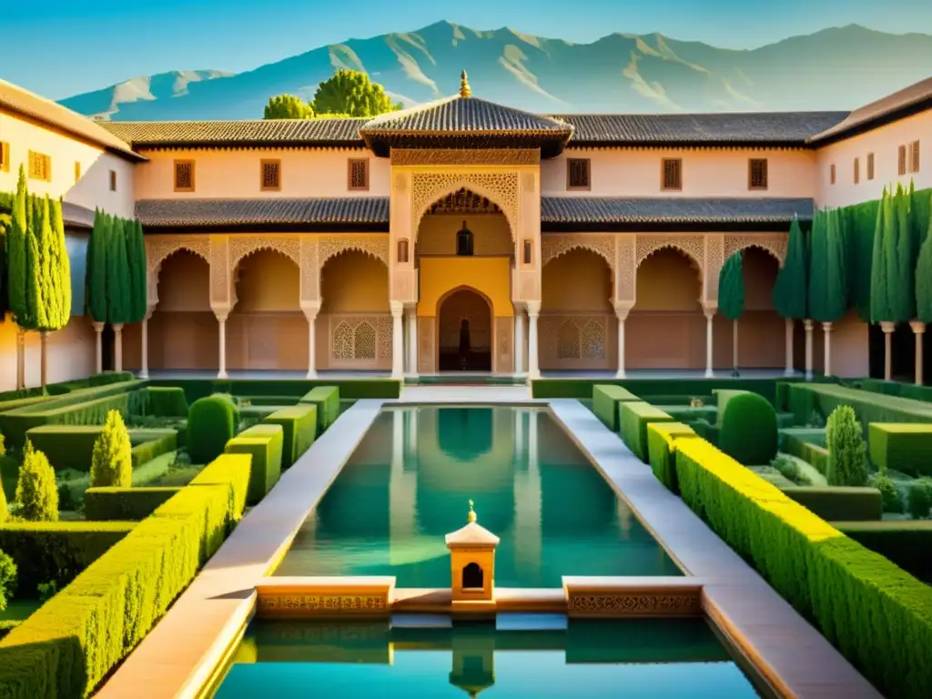 Espléndida Alhambra con palacios Nasrid, jardines exuberantes y Sierra Nevada de fondo