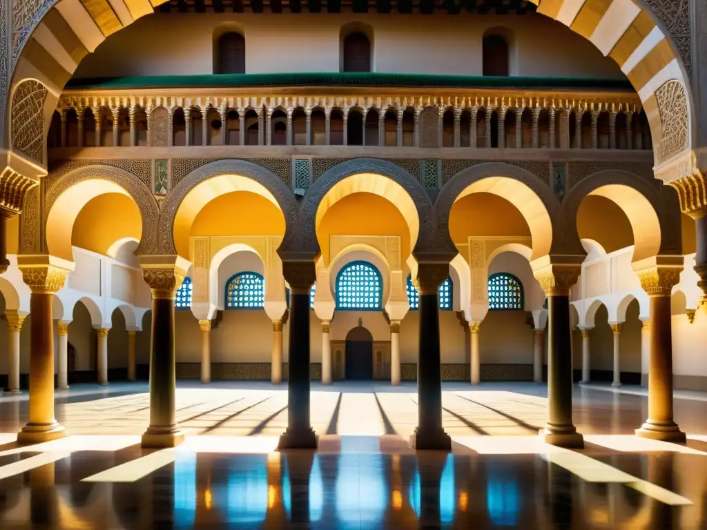 Espléndida imagen fotorealista de la Gran Mezquita de Córdoba, con arcos de herradura, columnas ornamentadas y patrones geométricos