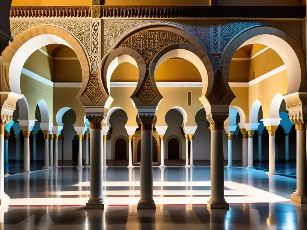 Espléndida imagen realista de la histórica Mezquita-Catedral de Córdoba, mostrando sus arcos, columnas y juego de luces y sombras