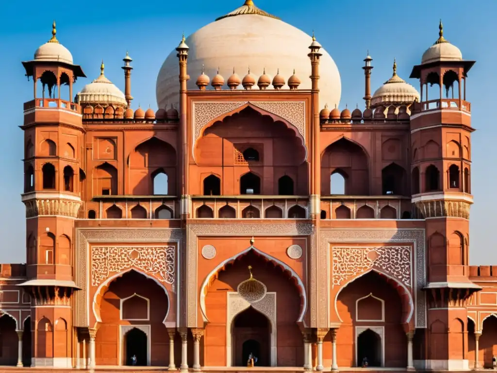 Espléndida mezquita en Delhi, India, con detallada arquitectura de mármol y arenisca roja