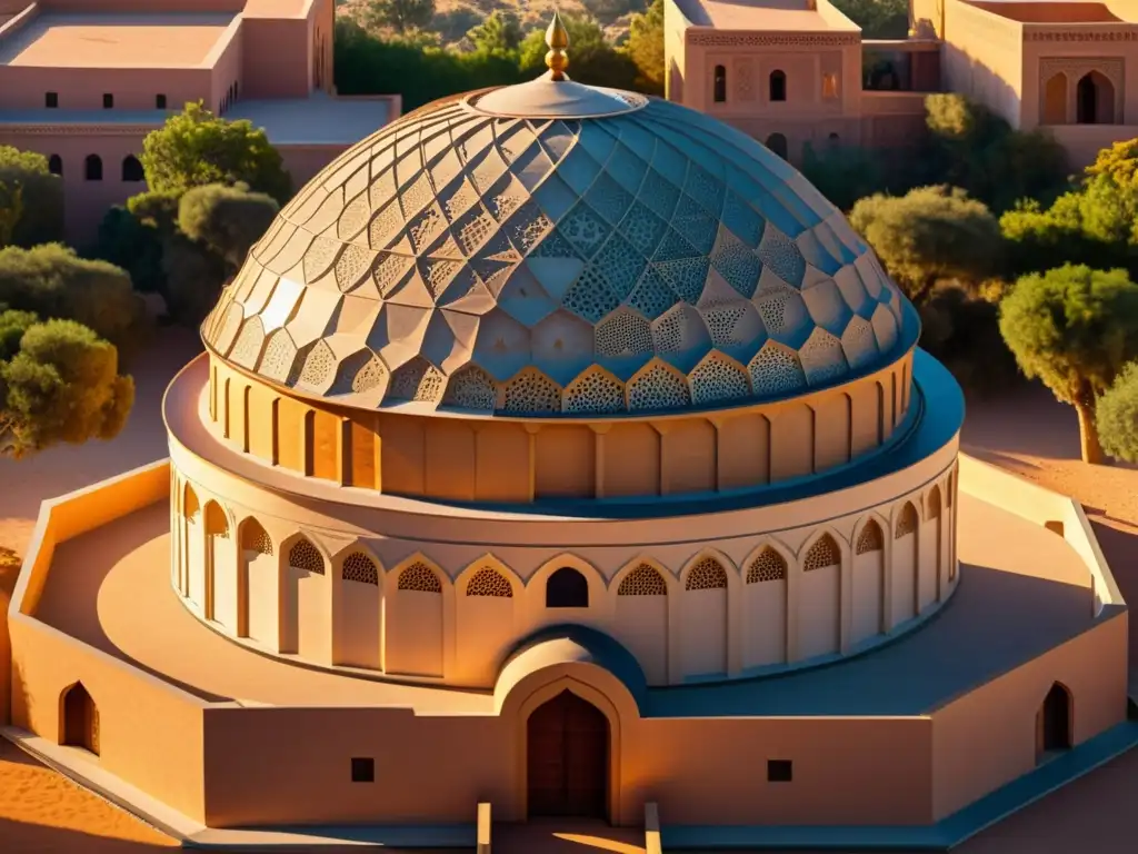 Espléndida observatorio islámico al atardecer, con patrones geométricos, eruditos y un ambiente de astrología y astronomía en el Islam