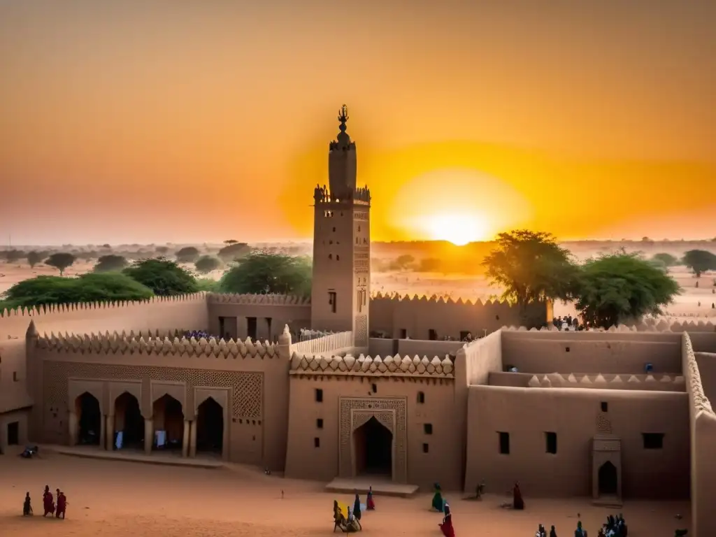 Espléndida vista panorámica de la Gran Mezquita de Djenné en Mali durante la llegada de la fe musulmana a África