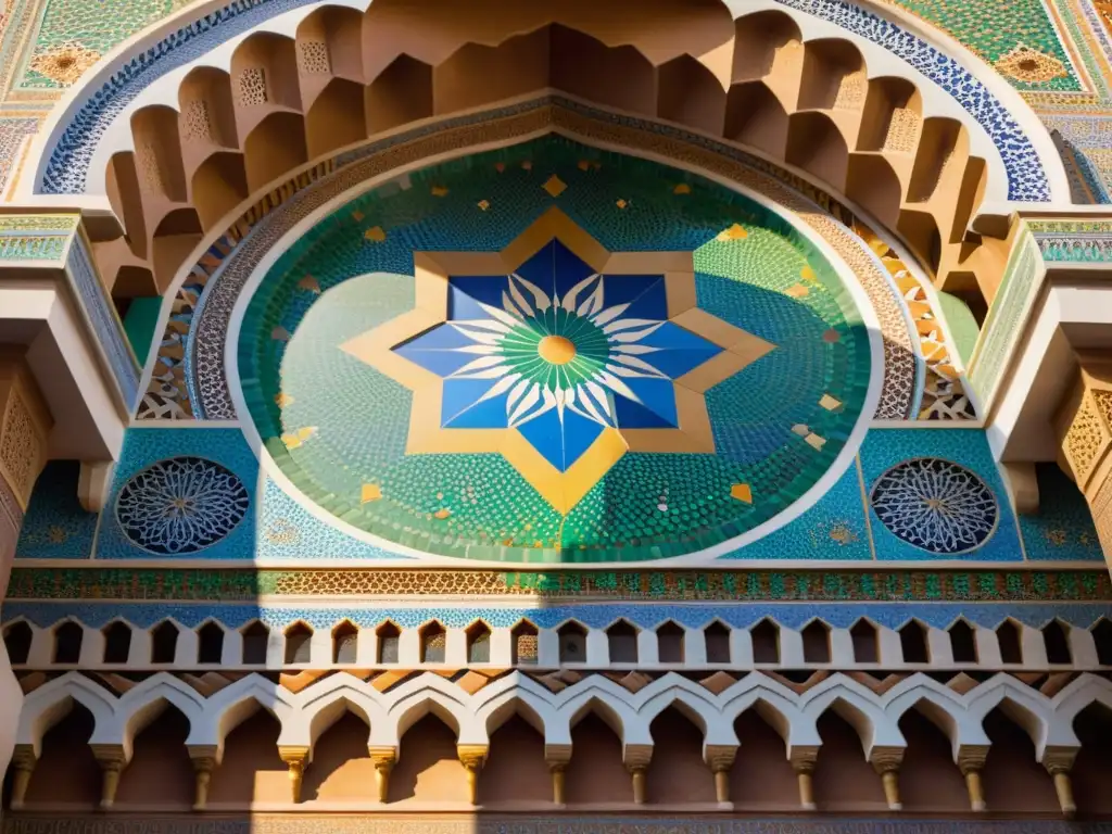 Espléndido mosaico islámico en mezquita del Magreb, reflejo de la rica cultura histórica y la expansión islámica