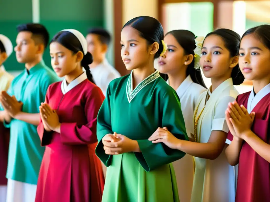 Estudiantes filipinos participando en una actividad cultural islámica en la escuela