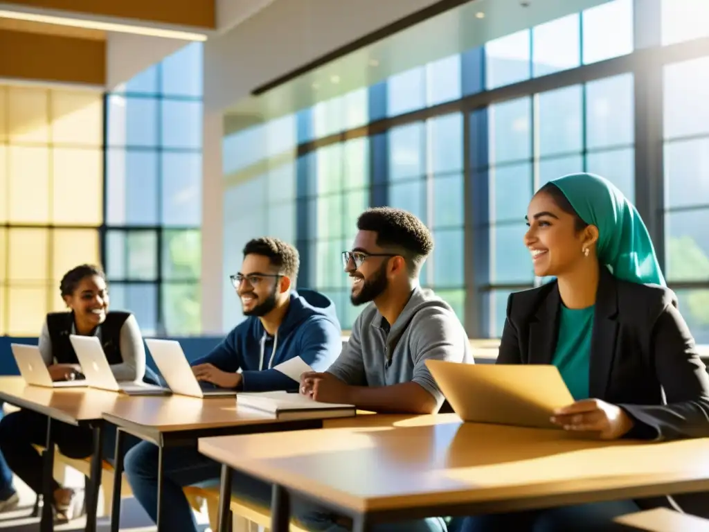 Estudiantes musulmanes participando en animada discusión en universidad canadiense