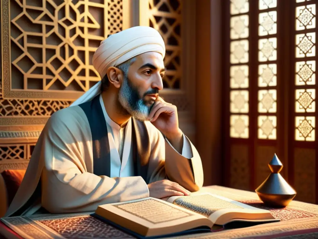 Ibn Sina reflexiona en su estudio islámico, capturando la esencia de la filosofía islámica sobre el concepto del alma