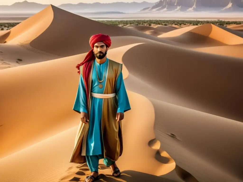 Explorador musulmán siglo XIV viaje: Ibn Battuta admira el Sahara, listo para su histórico viaje por África