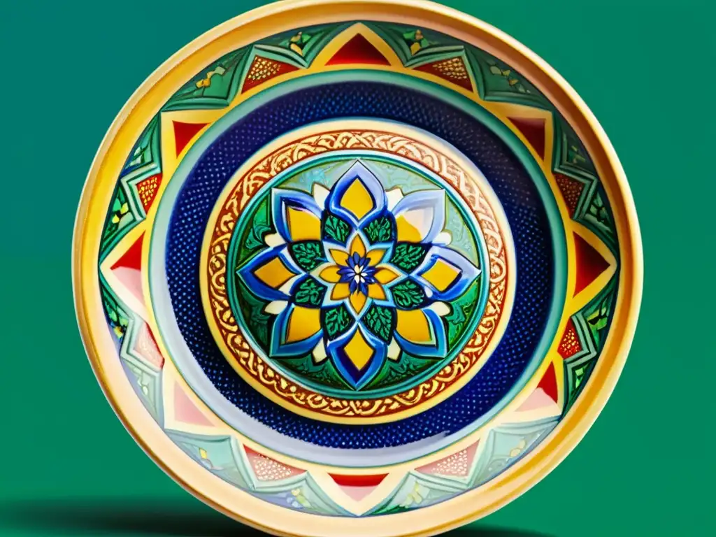 Una exquisita cerámica otomana con vibrantes colores y diseños florales y geométricos, sobre azulejos turquesa