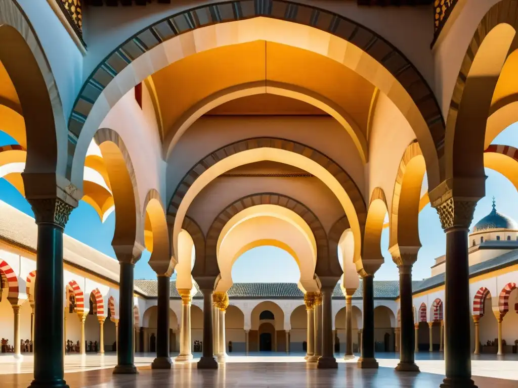 Exquisita imagen de la Gran Mezquita de Córdoba resaltando sus arcos y patrones geométricos