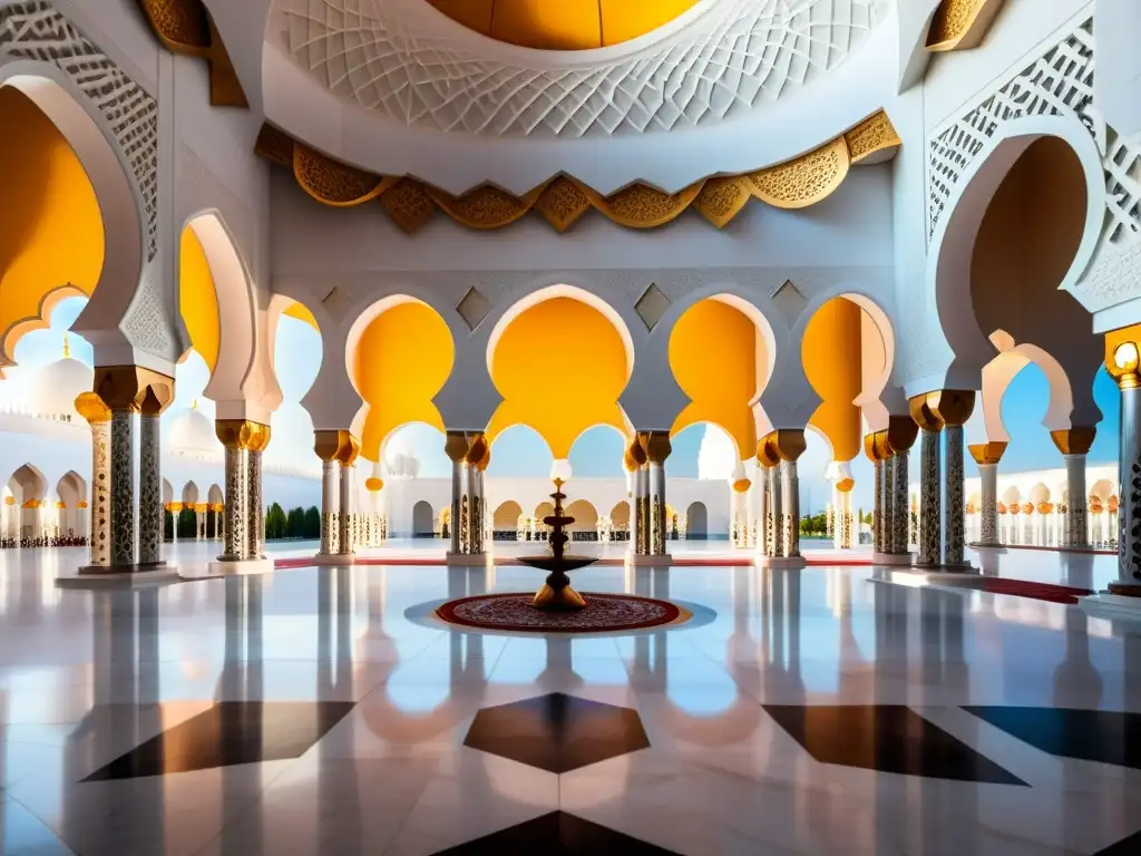 La exquisita ornamentación en mezquitas islámicas cobra vida en la impresionante imagen de la Gran Mezquita Sheikh Zayed en Abu Dhabi