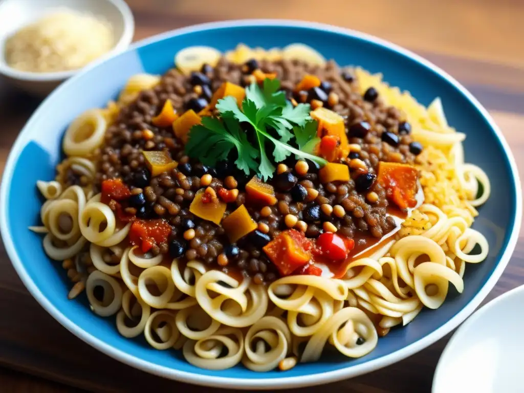 Una exquisita presentación de koshari, un plato tradicional egipcio