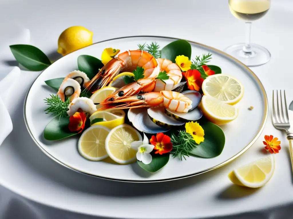 Exquisita bandeja de mariscos halal en restaurante lujoso Exquisito plato de mariscos halal en elegante restaurante de la Riviera Turca
