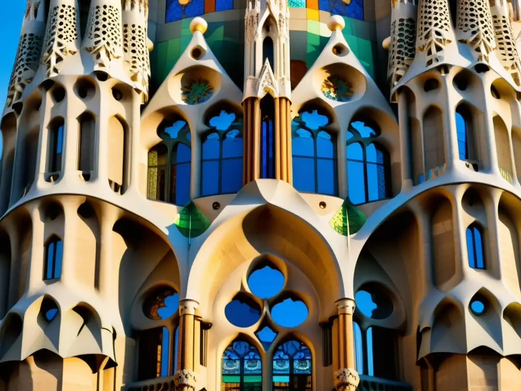 La fachada detallada de la Sagrada Familia de Gaudí en Barcelona, en una impresionante representación fotorealista