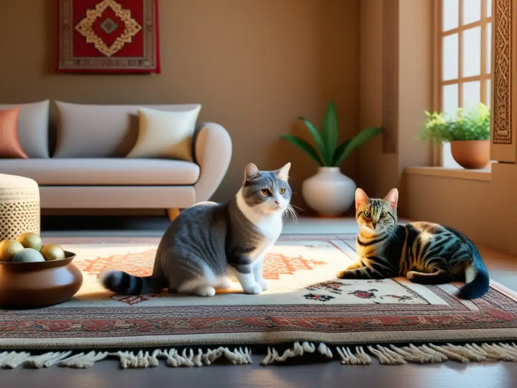 Una familia diversa disfruta de la armonía con sus mascotas en un hogar islámico