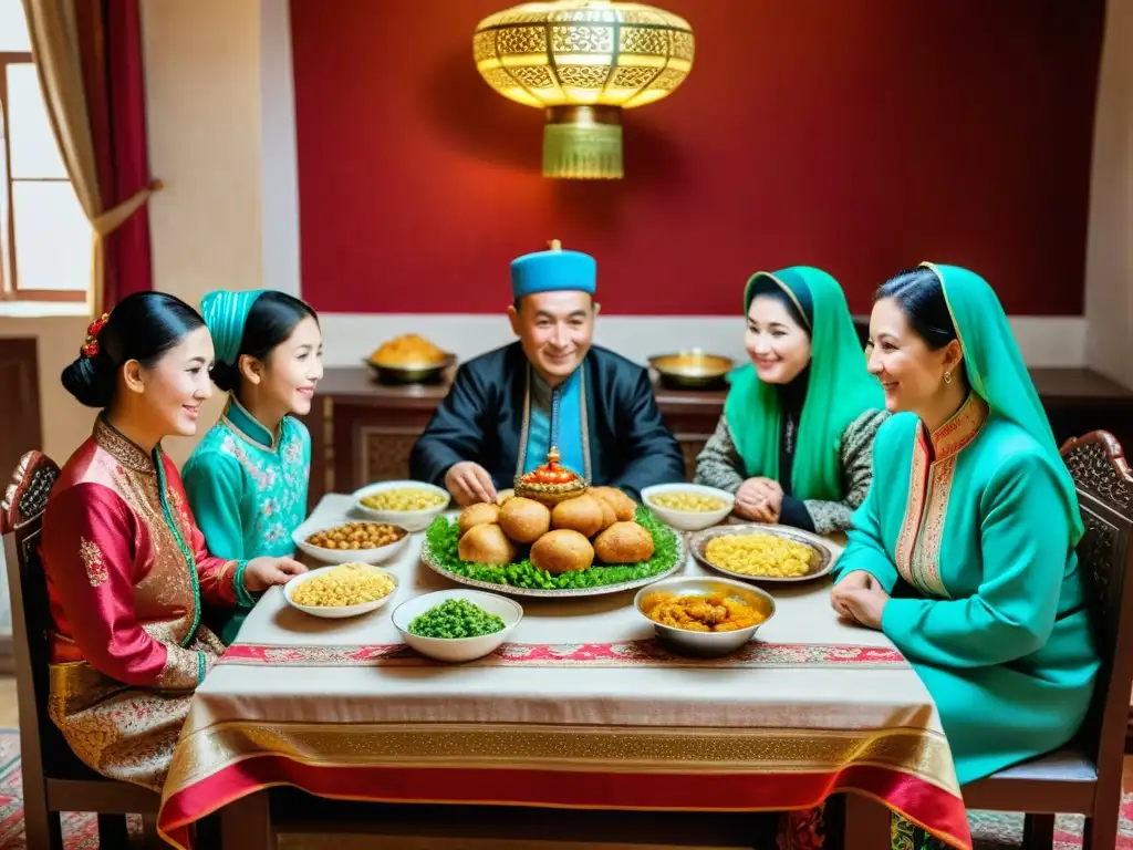 'Una familia uigur disfruta de una comida tradicional, destacando la preservación cultural de los Uigures