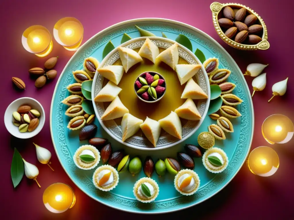 Un festín de postres halal tradicionales islámicos, exquisitamente decorados y llenos de color y sabor