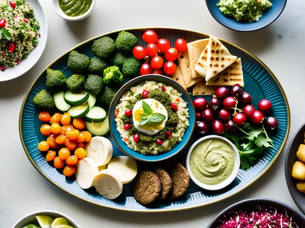 Un festín tradicional del Mezze en Oriente Medio: vibrantes colores, apetitosos sabores y cálida hospitalidad en una exquisita presentación