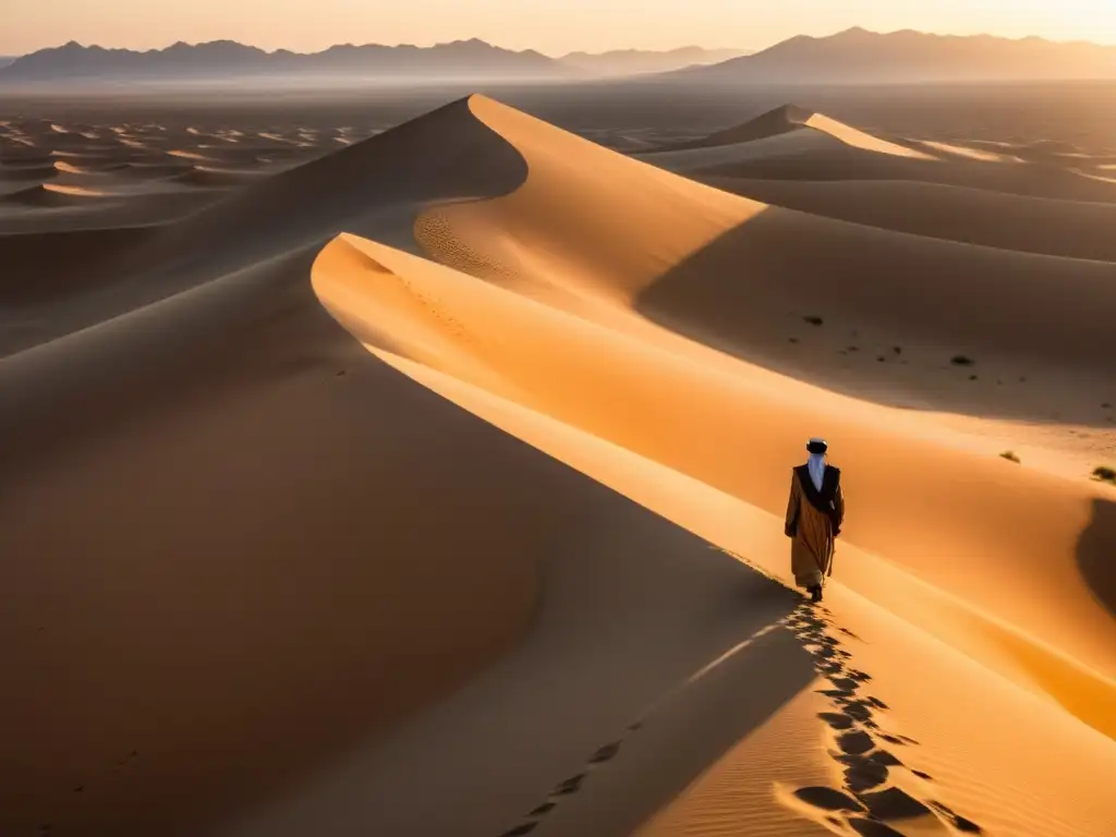 Figura solitaria en el desierto, con influencia de la poesía preislámica