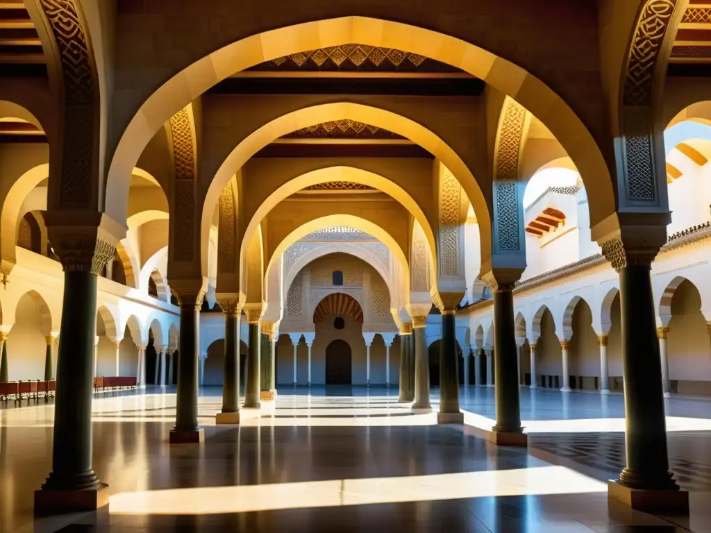 Render fotorealista de la Gran Mezquita de Córdoba, con arcos, columnas y patrones geométricos