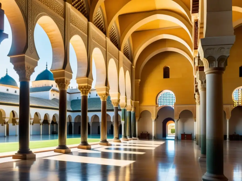 La Gran Mezquita de Córdoba, con sus arcos, columnas y patrones geométricos, bañada por la luz del sol