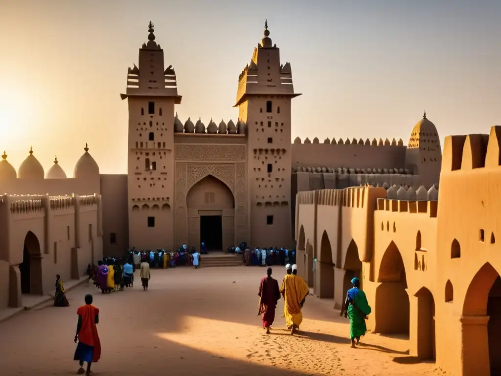 La Gran Mezquita de Djenné, con su estructura de barro, minaretes y bullicioso mercado, irradia la atmósfera vibrante del continente africano