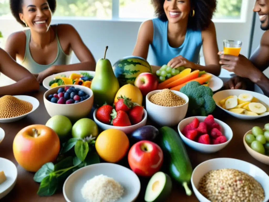 Grupo diverso disfrutando de una comida con suplementos Halal para nutrición