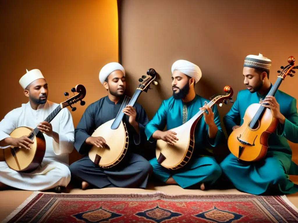 Un grupo diverso de músicos toca instrumentos islámicos como el oud y el daf, fusionando su música con jazz, rock y clásica