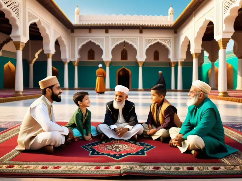 Un grupo diverso de niños escucha cuentos del Islam en un mercado encantado